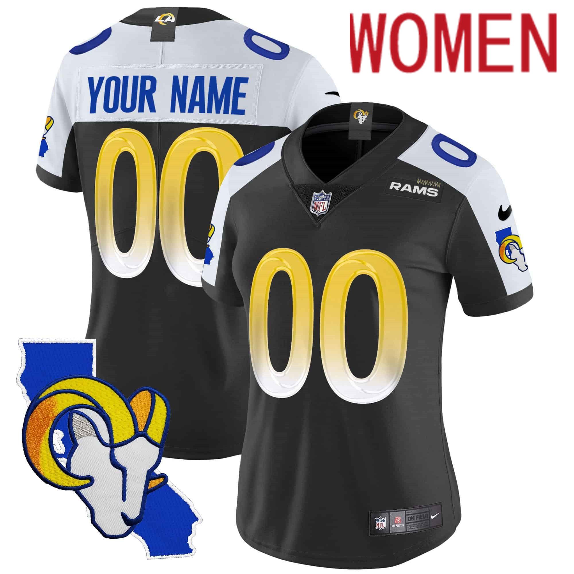 Women Los Angeles Rams Black 2024 Nike Patch Vapor Limited Custom NFL Jersey